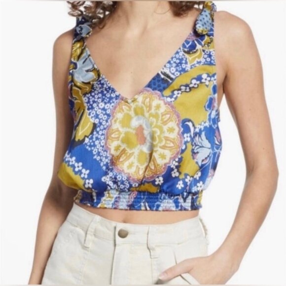 NWT FREE PEOPLE Ocean Combo Weekend in Montauk Cropped Tank Top OB1338373 Sz M - Picture 1 of 12
